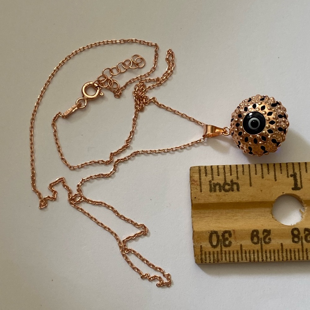 🧿925 Silver necklace blue glass evileye bead 14K rose gold plated - Picture 2 of 4
